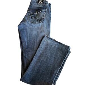 Rock & Republic Kasandra Flap Pocket Bootcut Jeans 12 Medium Wash Y2K McBling EU
